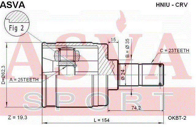 ШРУС ВНУТРЕННИЙ ЗАДНИЙ 25x35x23 HNIU-CRV