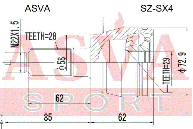 ШРУС НАРУЖНЫЙ 29x58x28 SZ-SX4