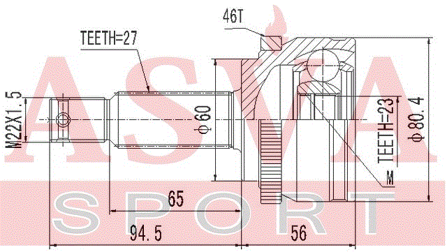 ШРУС НАРУЖНЫЙ 23x60x27 KA-CD2A46