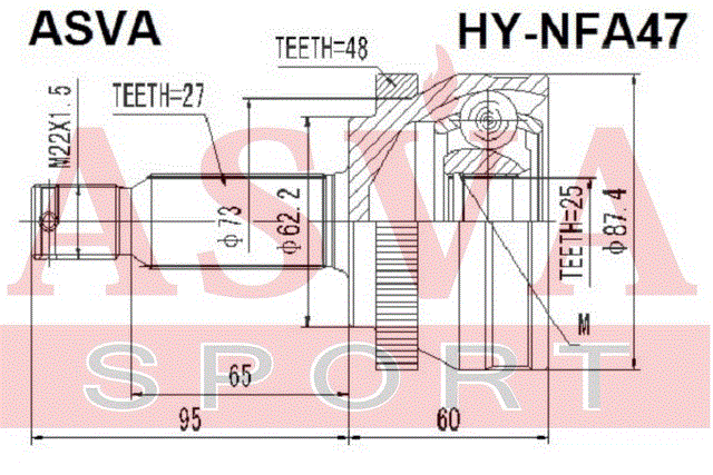 ШРУС НАРУЖНЫЙ 25x62x27 HY-NFA47