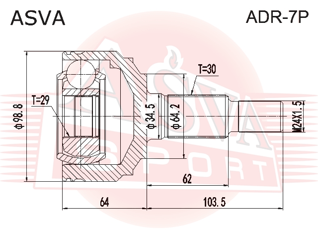 ШРУС НАРУЖНЫЙ ЗАДНИЙ 29X64X30 ADR-7P