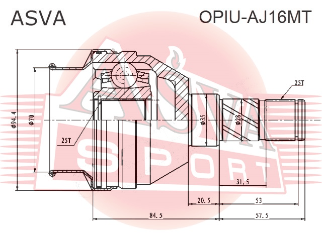 ШРУС ВНУТРЕННИЙ 25X35X25 OPIU-AJ16MT