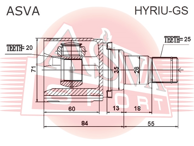 ШРУС ВНУТРЕННИЙ ЗАДНИЙ 20X35X25 HYRIU-GS