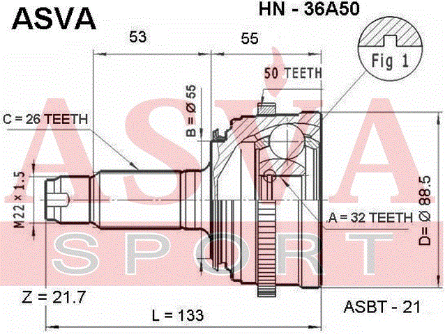 ШРУС НАРУЖНЫЙ 32x55x26 HN-36A50