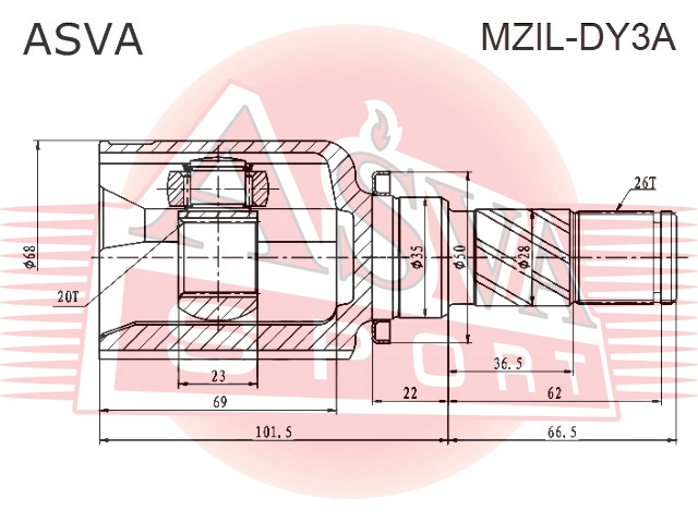 ШРУС ВНУТРЕННИЙ ЛЕВЫЙ 20X35X26 MZIL-DY3A