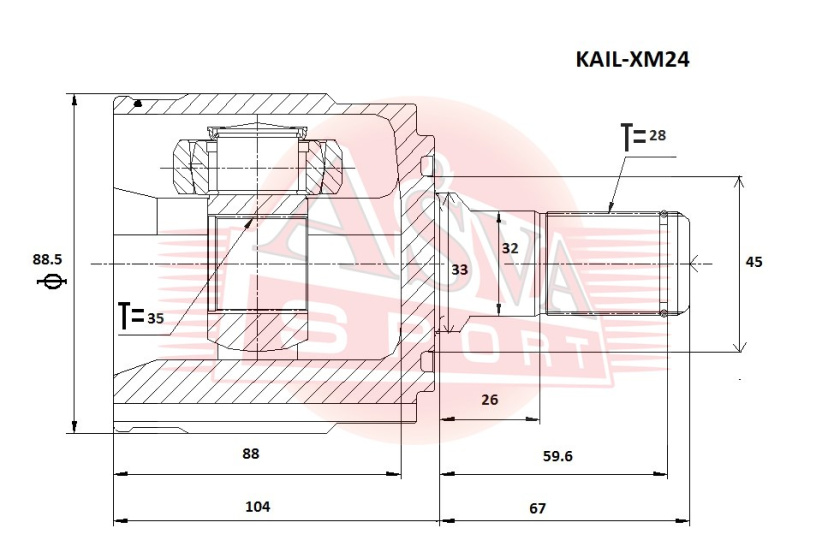 ШРУС ВНУТРЕННИЙ ЛЕВЫЙ 35X33X28 KAIL-XM24
