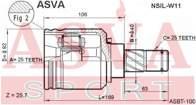 ШРУС ВНУТРЕННИЙ ЛЕВЫЙ 25x40x25 NSIL-W11