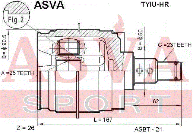 ШРУС ВНУТРЕННИЙ ЛЕВЫЙ 25x50x23 TYIU-HR