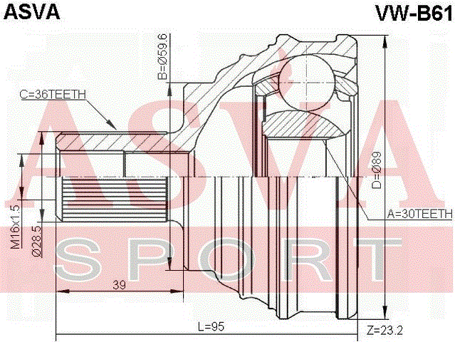 ШРУС НАРУЖНЫЙ 30x59,6x36 VW-B61