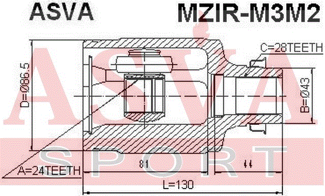 ШРУС ВНУТРЕННИЙ ПРАВЫЙ 24x43x28 MZIR-M3M2