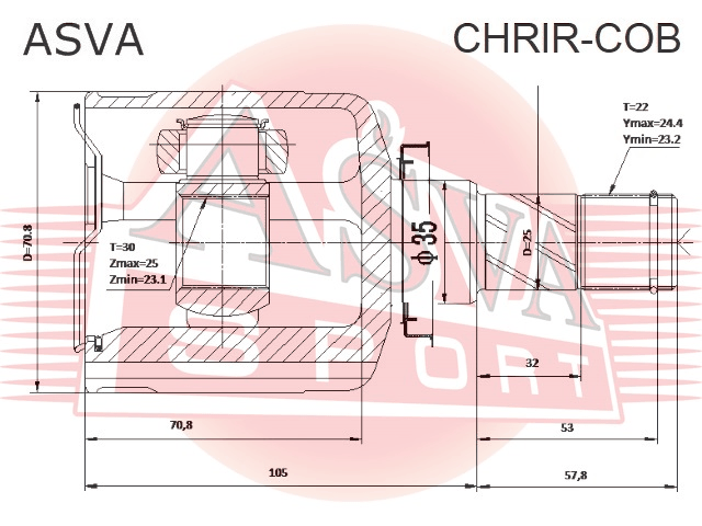 ШРУС ВНУТРЕННИЙ ПРАВЫЙ 30X35X22 CHRIR-COB
