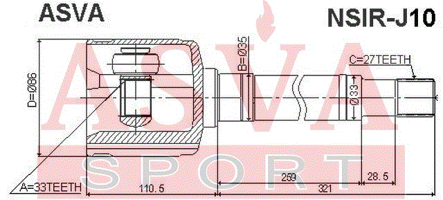 ШРУС ВНУТРЕННИЙ ПРАВЫЙ 33x35x27 NSIR-J10