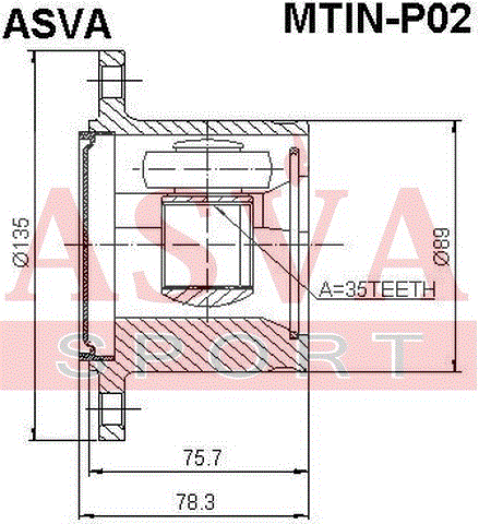 ШРУС ВНУТРЕННИЙ ПРАВЫЙ 35x135 MTIN-P02