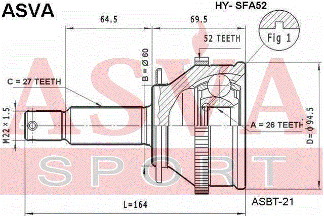 ШРУС НАРУЖНЫЙ 26x60x27 HY-SFA52