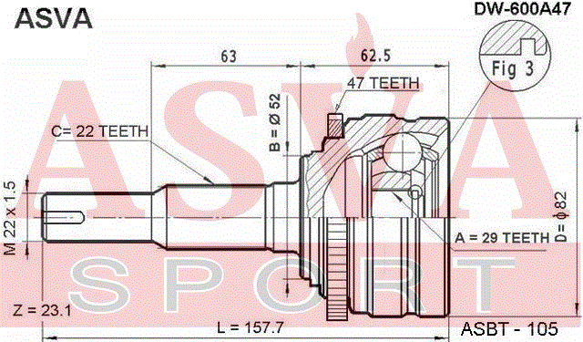 ШРУС НАРУЖНЫЙ 29x52x22 DW-600A47