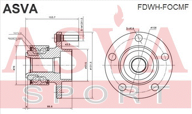 СТУПИЦА ПЕРЕДНЯЯ С МАГНИТНЫМ КОЛЬЦОМ АБС FDWH-FOCMF