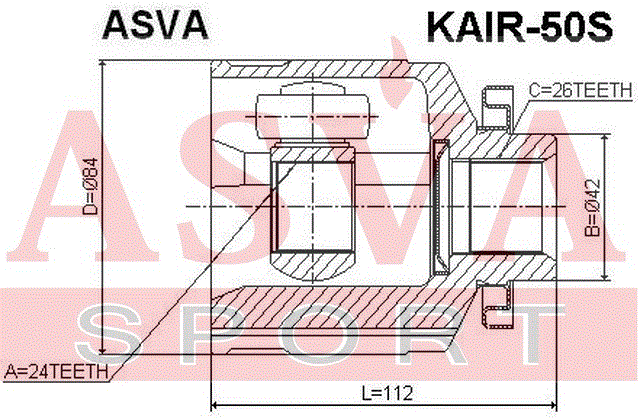 ШРУС ВНУТРЕННИЙ ПРАВЫЙ 24x42x26 KAIR-50S