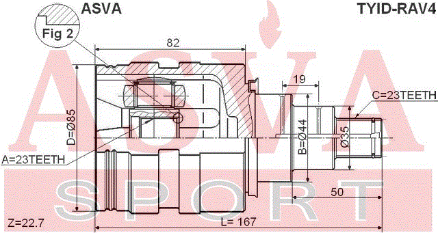 ШРУС ВНУТРЕННИЙ ЛЕВЫЙ 23x44x23 TYID-RAV4
