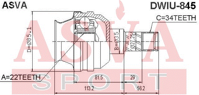 ШРУС ВНУТРЕННИЙ 22x35x34 DWIU-845