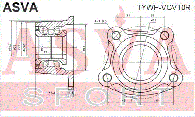 ПОДШИПНИК ЗАДНЕЙ СТУПИЦЫ TYWH-VCV10R
