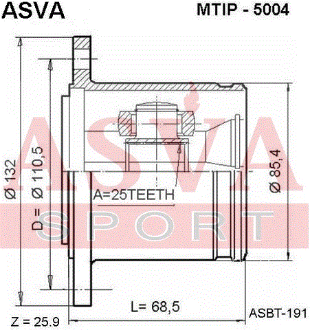 ШРУС ВНУТРЕННИЙ ПРАВЫЙ 25x110.5 MTIP-5004