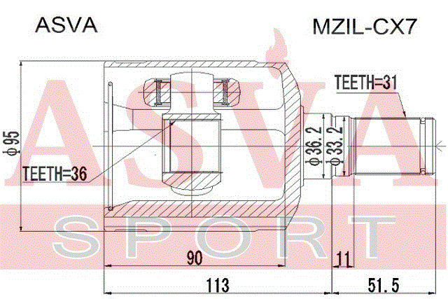 ШРУС ВНУТРЕННИЙ ЛЕВЫЙ 36x36.2x31 MZIL-CX7