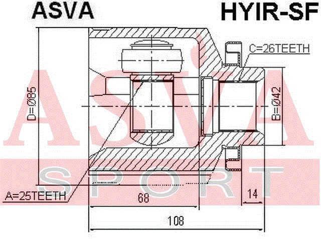 ШРУС ВНУТРЕННИЙ ПРАВЫЙ 25x42x26 HYIR-SF