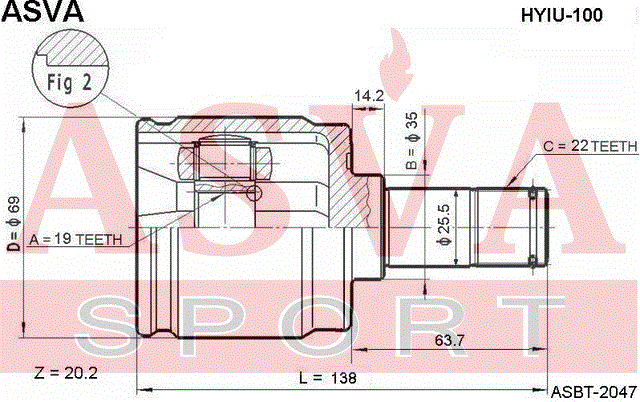 ШРУС ВНУТРЕННИЙ 19x35x22 HYIU-100