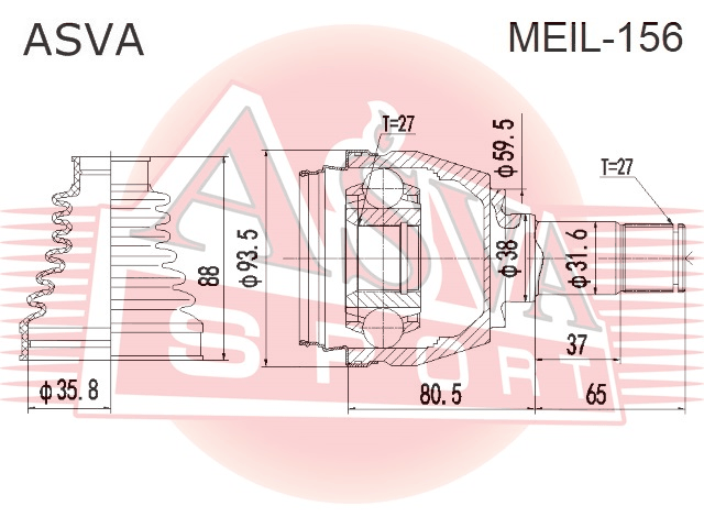 ШРУС ВНУТРЕННИЙ ЛЕВЫЙ 27x38x27 MEIL-156