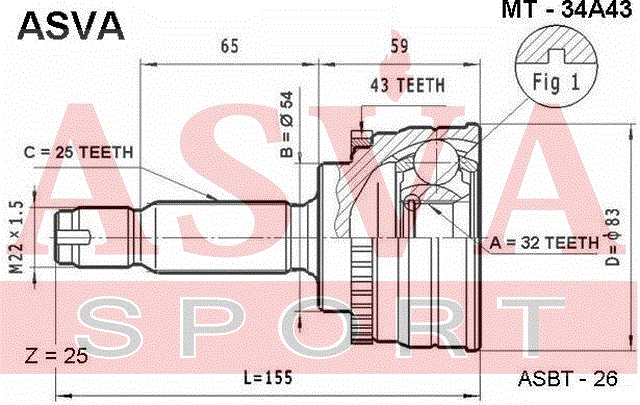 ШРУС НАРУЖНЫЙ 32x54x25 MT-34A43