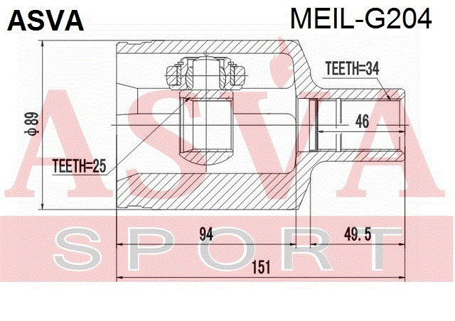 ШРУС ВНУТРЕННИЙ ЛЕВЫЙ 25x38x34 MEIL-G204