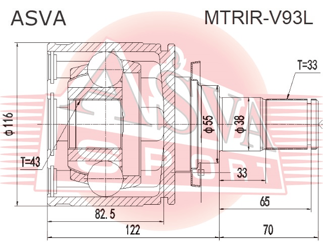 ШРУС ВНУТРЕННИЙ ЗАДНИЙ 43X55X33 MTRIR-V93L