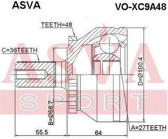 ШРУС НАРУЖНЫЙ 27x56.7x36 VO-XC9A48