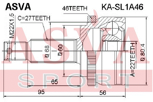 ШРУС НАРУЖНЫЙ 22x60x27 KA-SL1A46