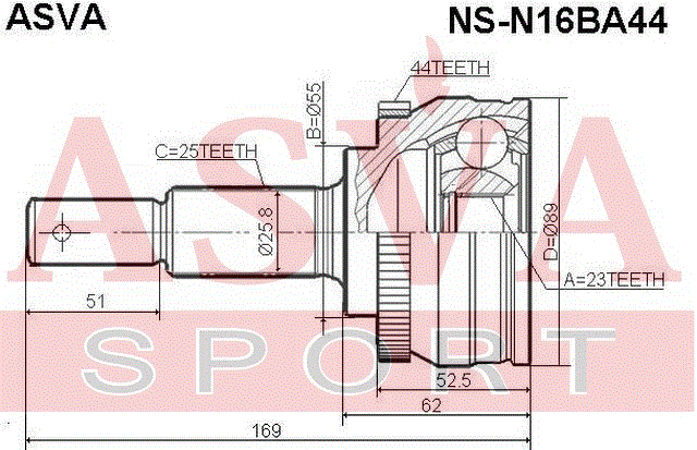 ШРУС НАРУЖНЫЙ 23x55x25 NS-N16BA44