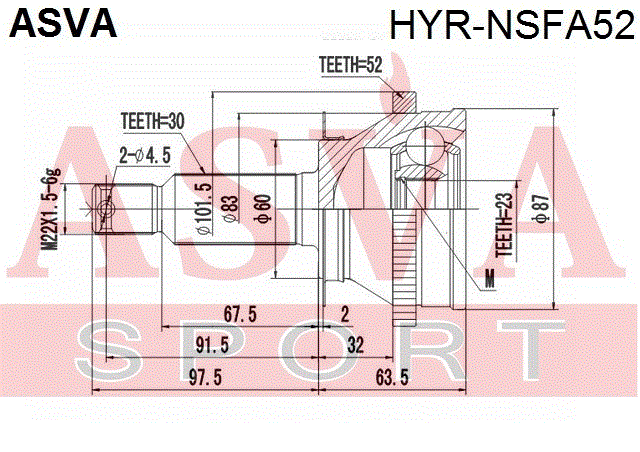ШРУС НАРУЖНЫЙ ЗАДНИЙ 23x60x30 HYR-NSFA52