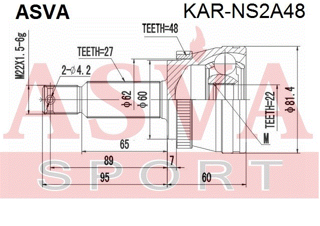 ШРУС НАРУЖНЫЙ ЗАДНИЙ 22x60x27 KAR-NS2A48