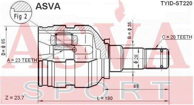 ШРУС ВНУТРЕННИЙ ЛЕВЫЙ 23x35x20 TYID-ST220
