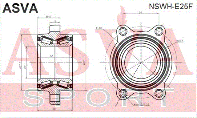 ПОДШИПНИК ПЕРЕДНЕЙ СТУПИЦЫ NSWH-E25F