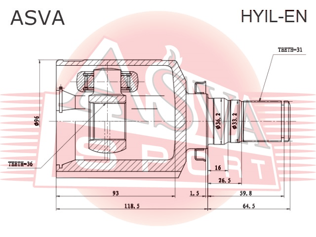 ШРУС ВНУТРЕННИЙ ЛЕВЫЙ 36X36.2X31 HYIL-EN