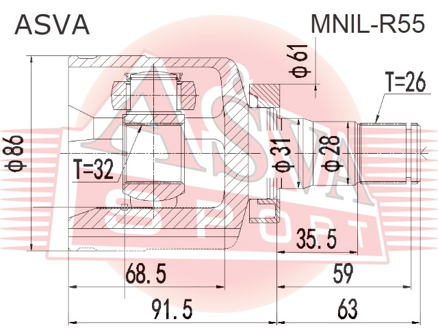 ШРУС ВНУТРЕННИЙ ЛЕВЫЙ 32X31X26 MNIL-R55
