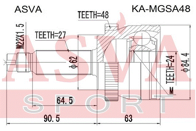 ШРУС НАРУЖНЫЙ 24x62x27 KA-MGSA48