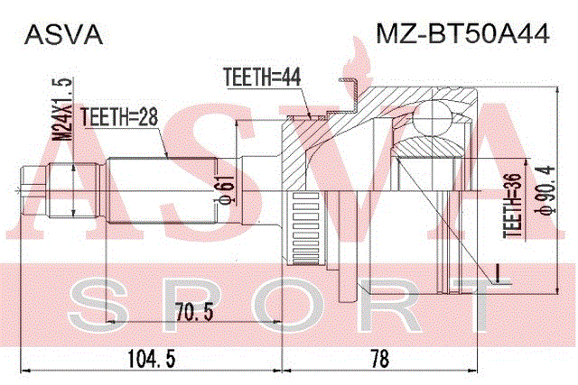 ШРУС НАРУЖНЫЙ 36x61x28 MZ-BT50A44