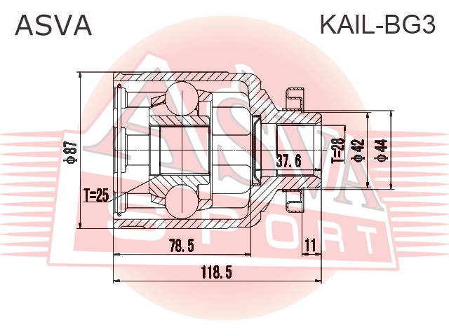 ШРУС ВНУТРЕННИЙ ЛЕВЫЙ 25x42x28 KAIL-BG3