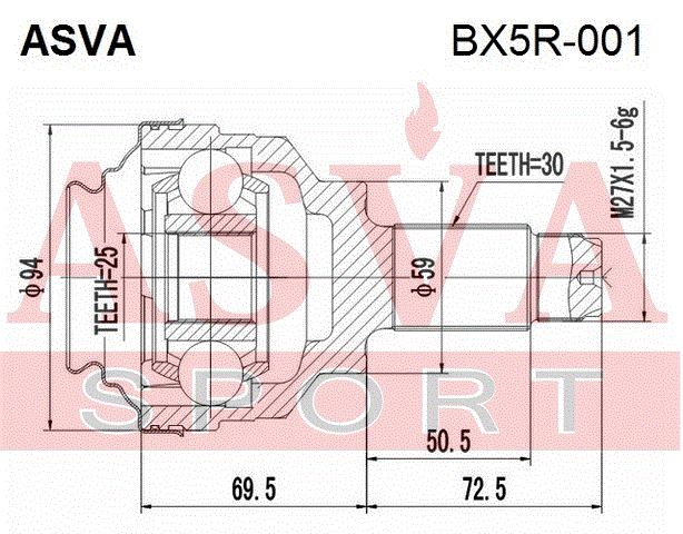 ШРУС НАРУЖНЫЙ ЗАДНИЙ 25x59x30 BX5R-001