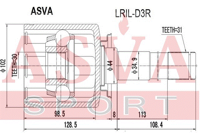 ШРУС ВНУТРЕННИЙ ЗАДНИЙ ЛЕВЫЙ С БЛОКИРОВКОЙ 30x44x31 LRIL-D3R