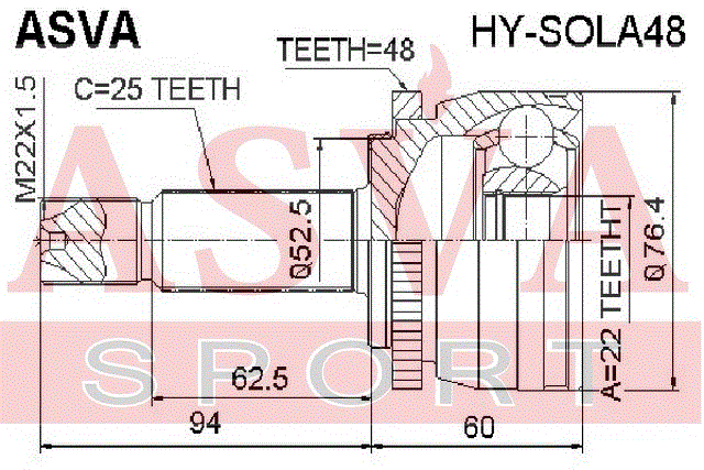 ШРУС НАРУЖНЫЙ 22x52.5x25 HY-SOLA48