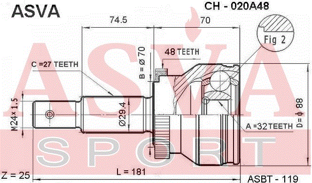 ШРУС НАРУЖНЫЙ 32x70x27 CH-020A48
