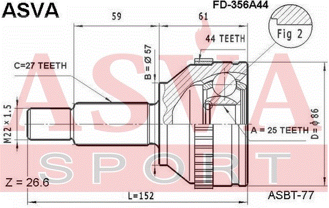 ШРУС НАРУЖНЫЙ 25x57x27 FD-356A44
