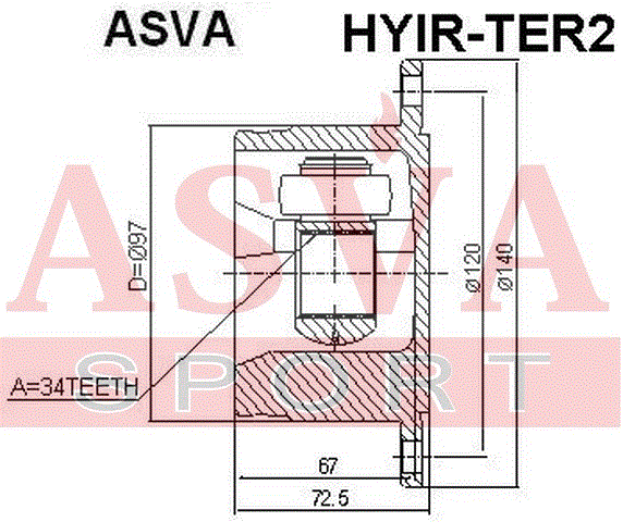 ШРУС ВНУТРЕННИЙ ПРАВЫЙ 34x140 HYIR-TER2